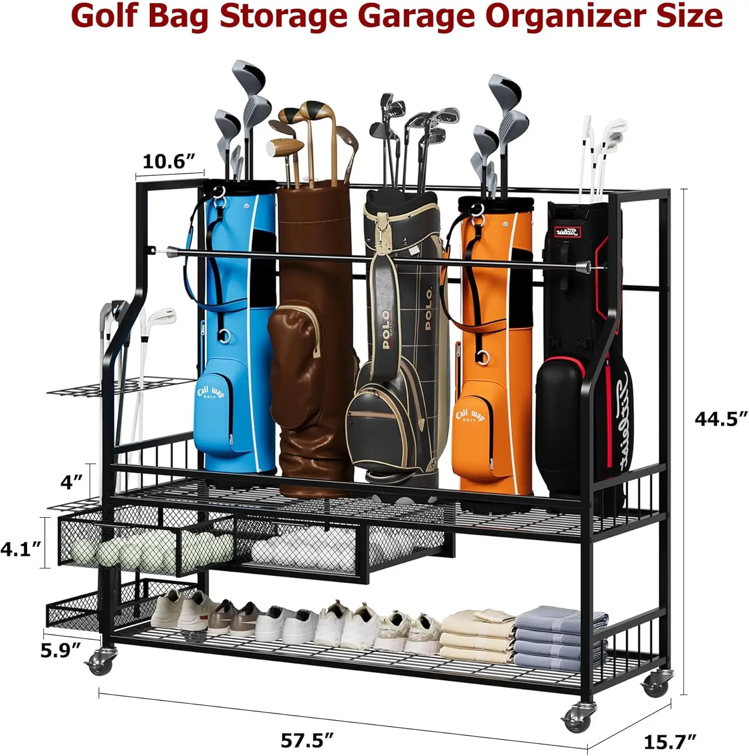 Sports Equipment Bag With Wheels - Wielofunkcyjny regał na torby golfowe na